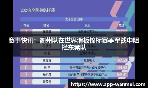 赛事快讯：衢州队在世界滑板锦标赛季军战中阻拦东莞队